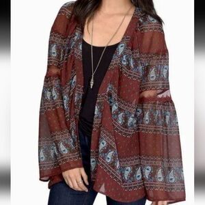 Tobi Paisley Burgundy Kimono Womens Size Medium